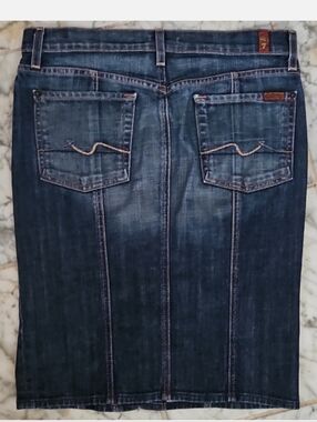 7 For All Mankind Dark Blue Denim Pencil Skirt